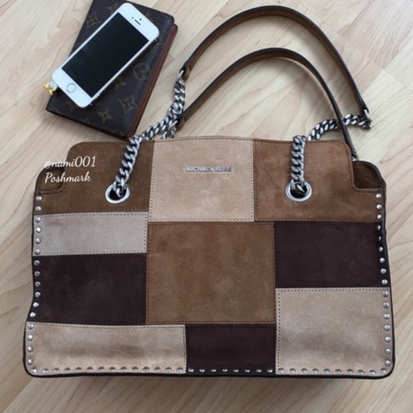 Michael Kors Astor Patchwork Suede Satchel Handbag Purse - Picture 1 of 8